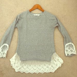 Grey sweater with lace trim